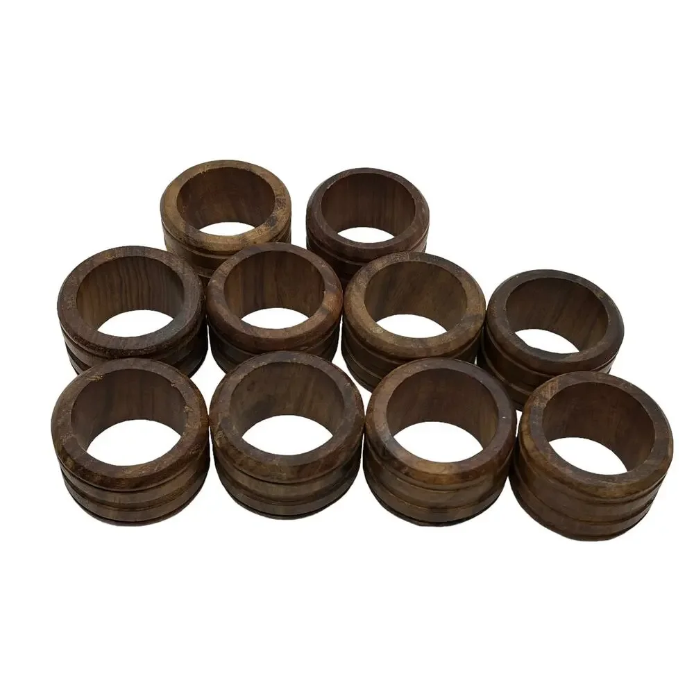 Napkin Rings Vintage Wood Set of Ten Mid Century Modern Holiday Table Setting